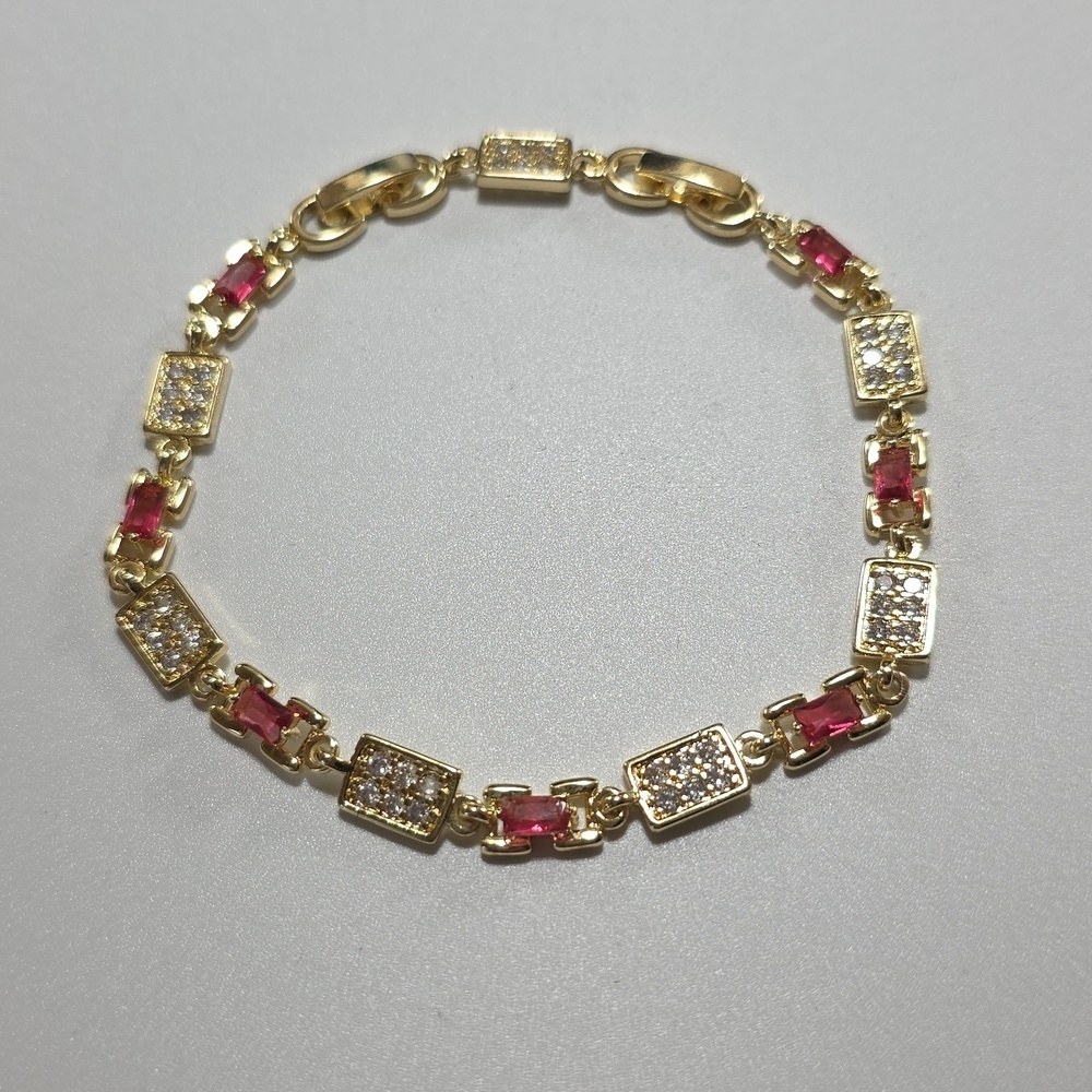 Elegant Gold and Pink Gemstone Bracelet